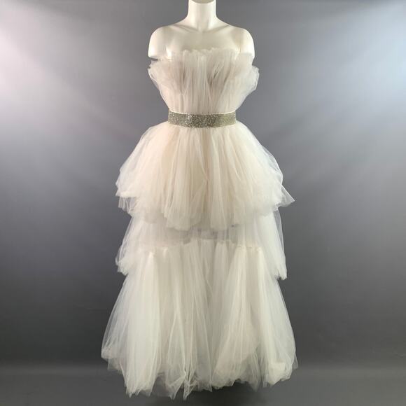 BRONX & BANCO Dresses & Skirts - BRONX & BANCO Size 4 White Polyester Strapless Knee Length Gown Evening Dress